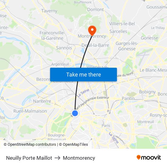 Neuilly Porte Maillot to Montmorency map