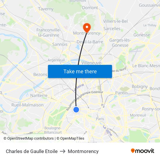 Charles de Gaulle Etoile to Montmorency map