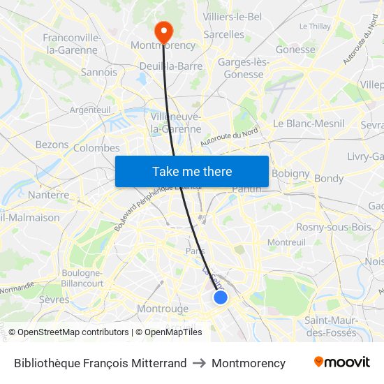 Bibliothèque François Mitterrand to Montmorency map