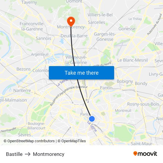 Bastille to Montmorency map