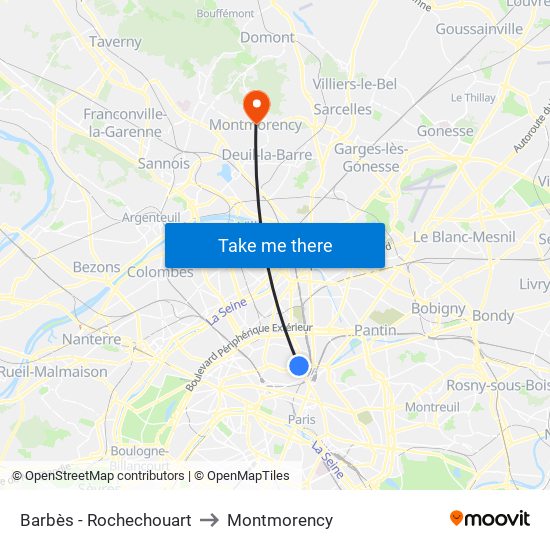 Barbès - Rochechouart to Montmorency map