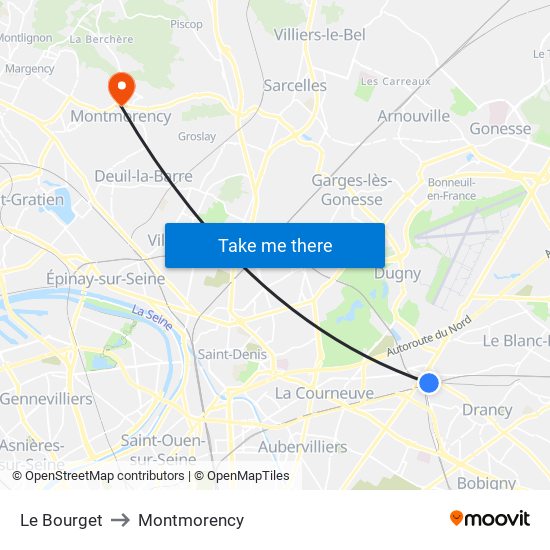 Le Bourget to Montmorency map