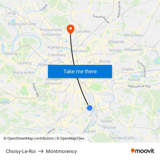 Choisy-Le-Roi to Montmorency map
