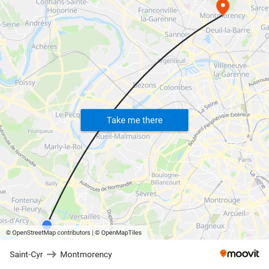 Saint-Cyr to Montmorency map