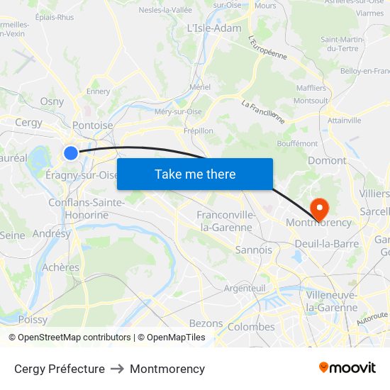 Cergy Préfecture to Montmorency map