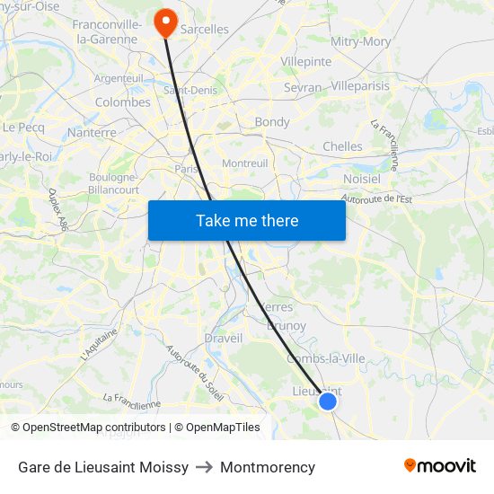 Gare de Lieusaint Moissy to Montmorency map