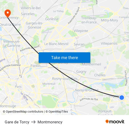 Gare de Torcy to Montmorency map