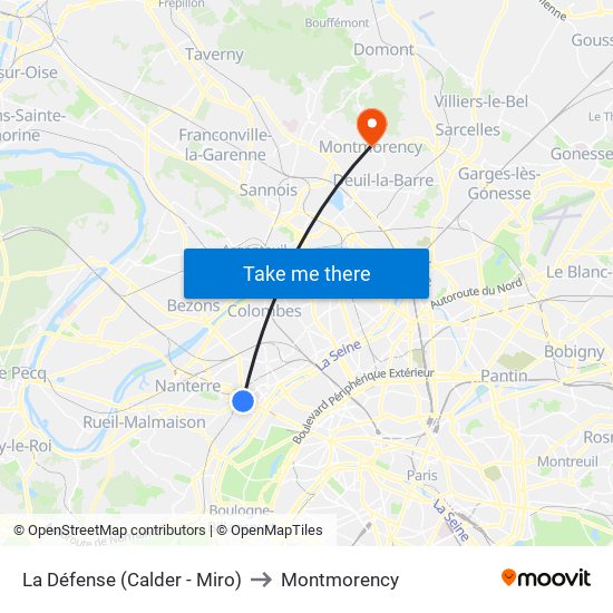 La Défense (Calder - Miro) to Montmorency map