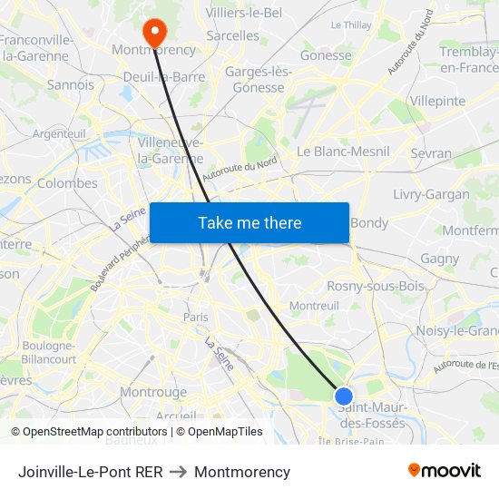 Joinville-Le-Pont RER to Montmorency map
