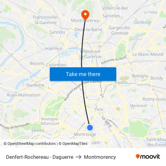 Denfert-Rochereau - Daguerre to Montmorency map