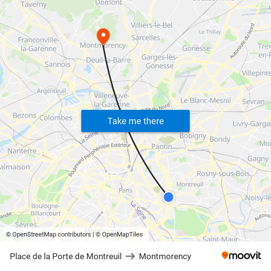 Place de la Porte de Montreuil to Montmorency map