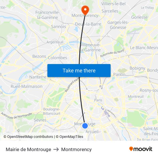 Mairie de Montrouge to Montmorency map