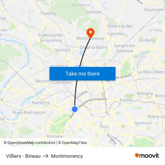 Villiers - Bineau to Montmorency map