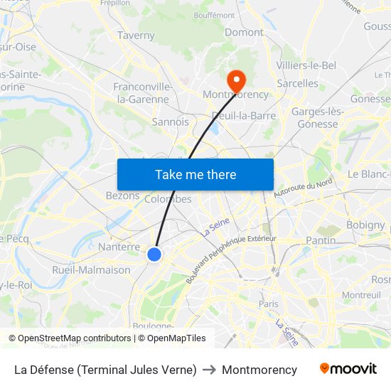 La Défense (Terminal Jules Verne) to Montmorency map