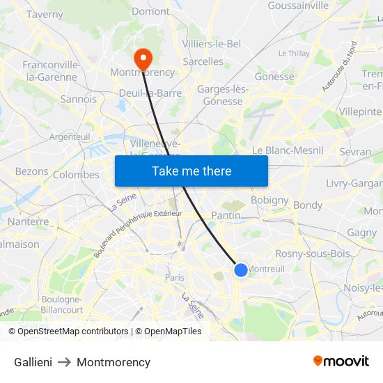 Gallieni to Montmorency map