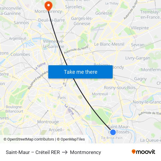 Saint-Maur – Créteil RER to Montmorency map