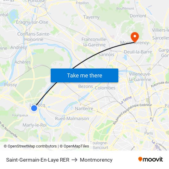 Saint-Germain-En-Laye RER to Montmorency map