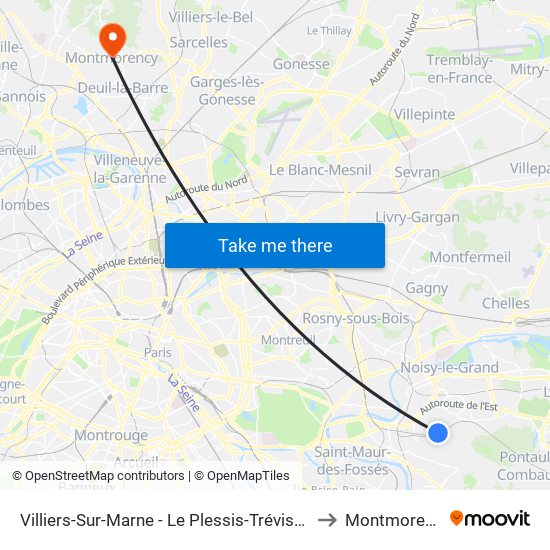 Villiers-Sur-Marne - Le Plessis-Trévise RER to Montmorency map