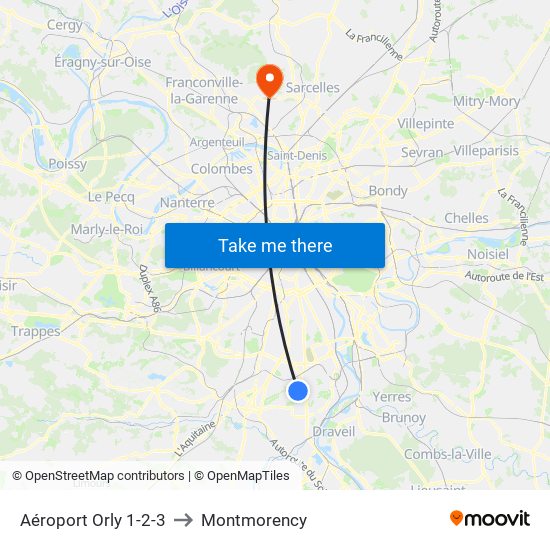 Aéroport Orly 1-2-3 to Montmorency map