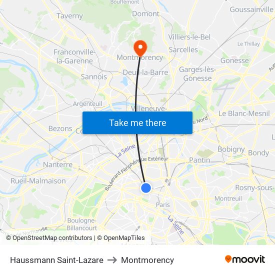 Haussmann Saint-Lazare to Montmorency map