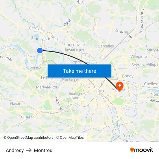 Andresy to Montreuil map