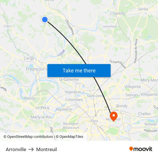 Arronville to Montreuil map