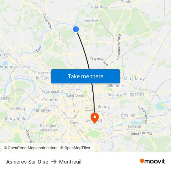 Asnieres-Sur-Oise to Montreuil map