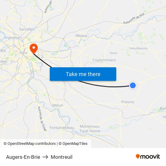 Augers-En-Brie to Montreuil map
