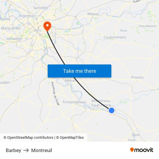 Barbey to Montreuil map