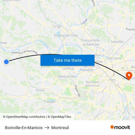 Boinville-En-Mantois to Montreuil map
