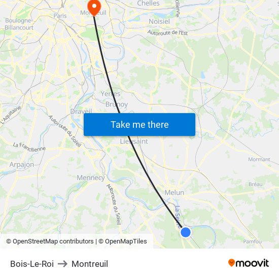 Bois-Le-Roi to Montreuil map