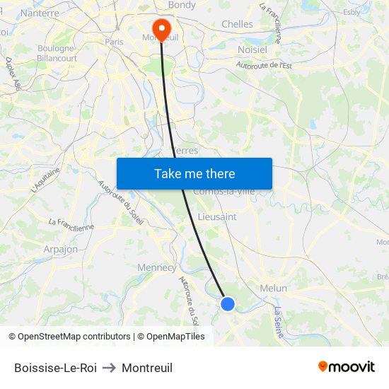 Boissise-Le-Roi to Montreuil map