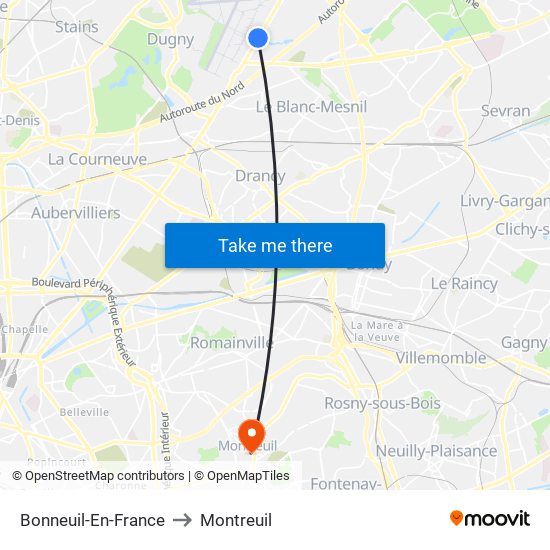 Bonneuil-En-France to Montreuil map