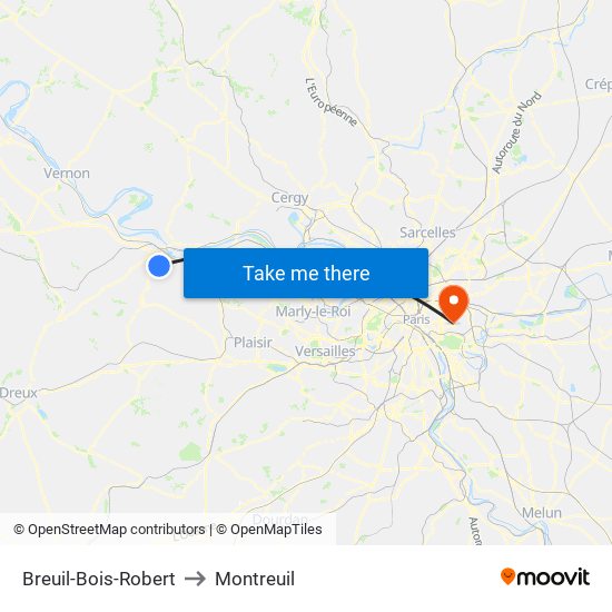 Breuil-Bois-Robert to Montreuil map