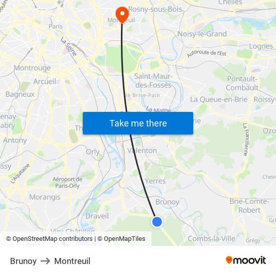 Brunoy to Montreuil map