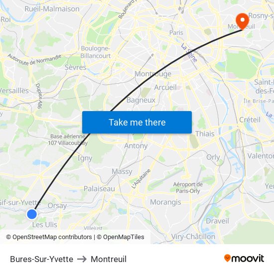 Bures-Sur-Yvette to Montreuil map