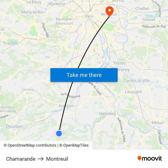 Chamarande to Montreuil map