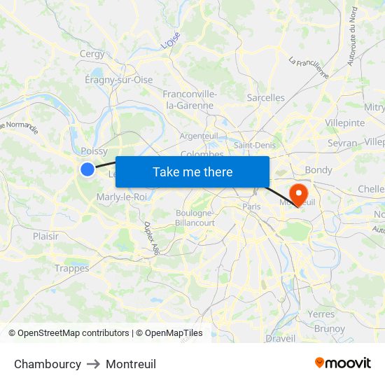 Chambourcy to Montreuil map