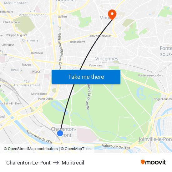Charenton-Le-Pont to Montreuil map