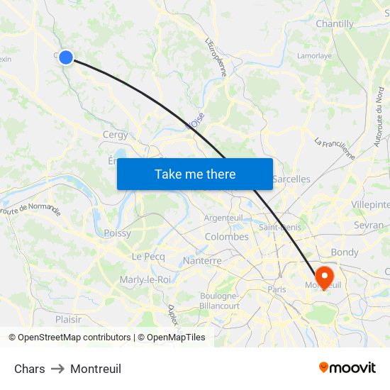 Chars to Montreuil map