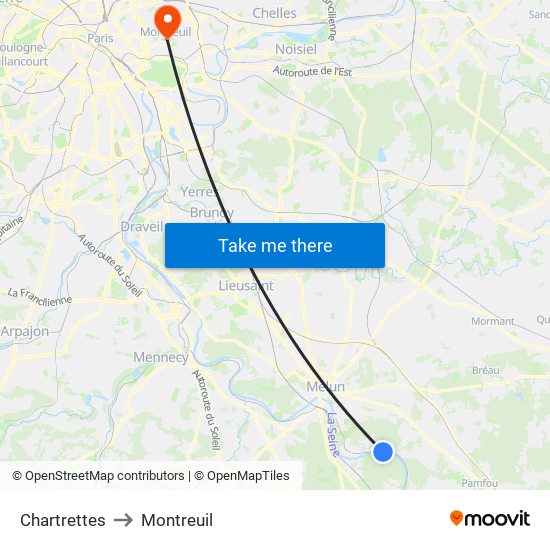 Chartrettes to Montreuil map