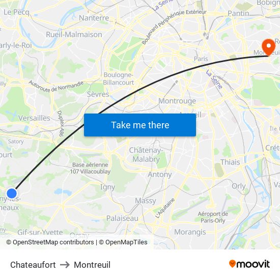 Chateaufort to Montreuil map