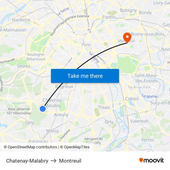 Chatenay-Malabry to Montreuil map