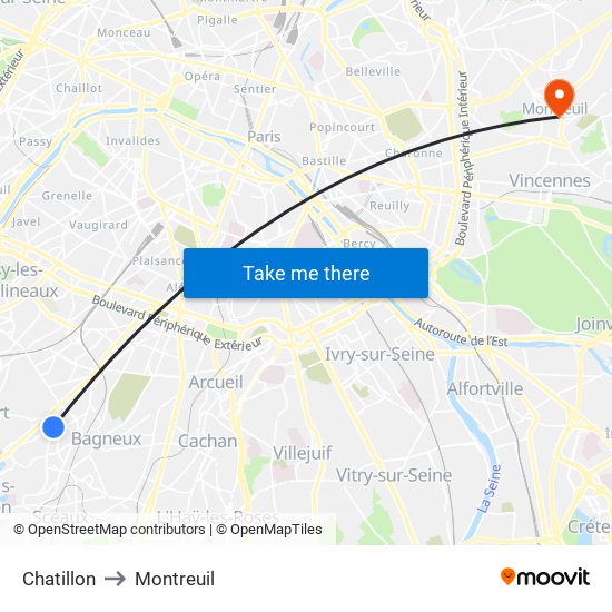 Chatillon to Montreuil map