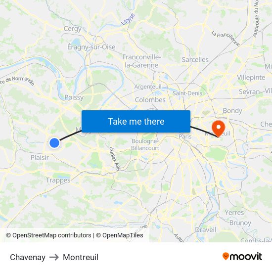 Chavenay to Montreuil map