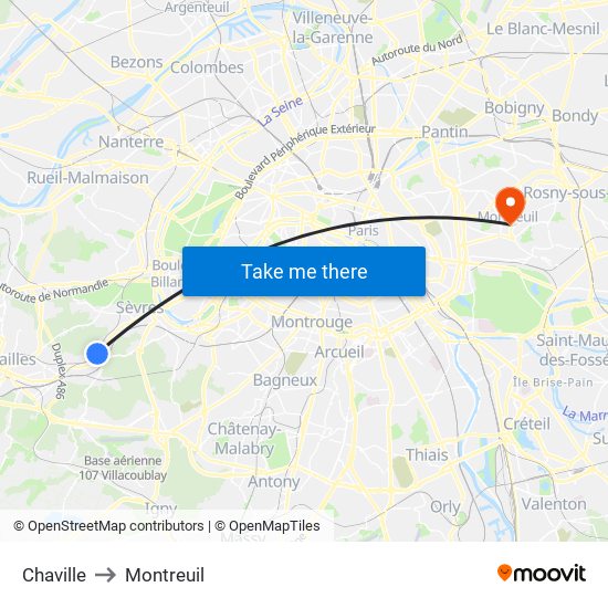 Chaville to Montreuil map