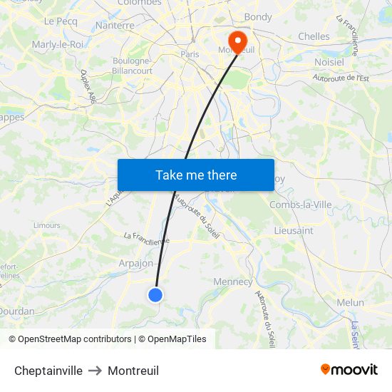 Cheptainville to Montreuil map