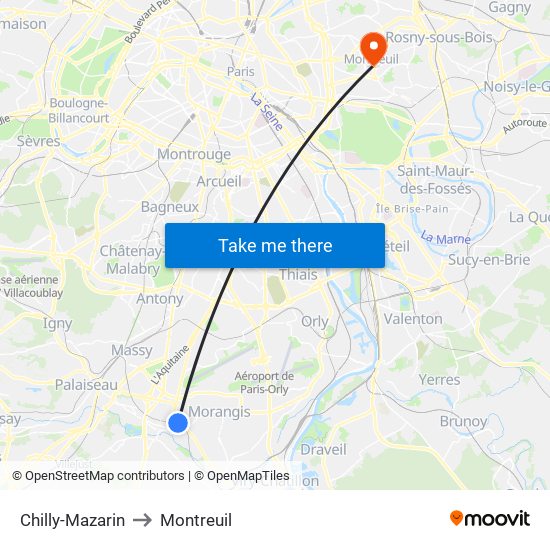 Chilly-Mazarin to Montreuil map