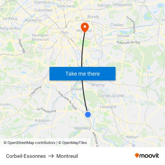 Corbeil-Essonnes to Montreuil map