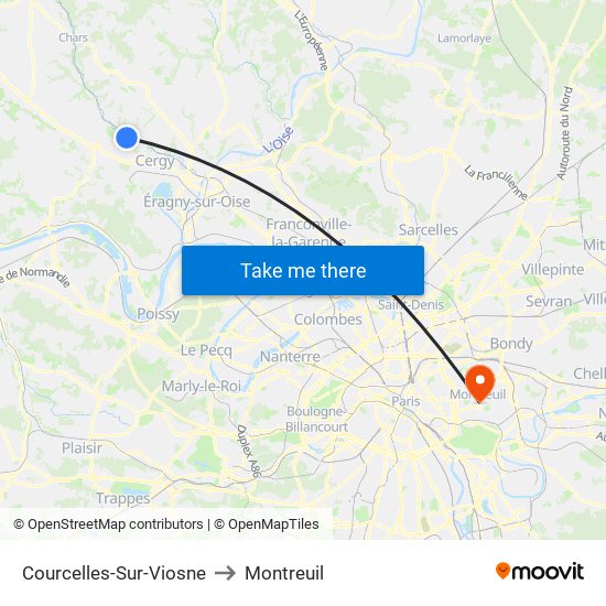 Courcelles-Sur-Viosne to Montreuil map